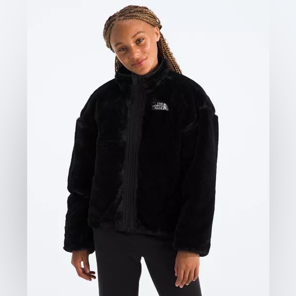 The North Face Reversible Black Jacket Girls Size Large 14-16 EUC Faux fur